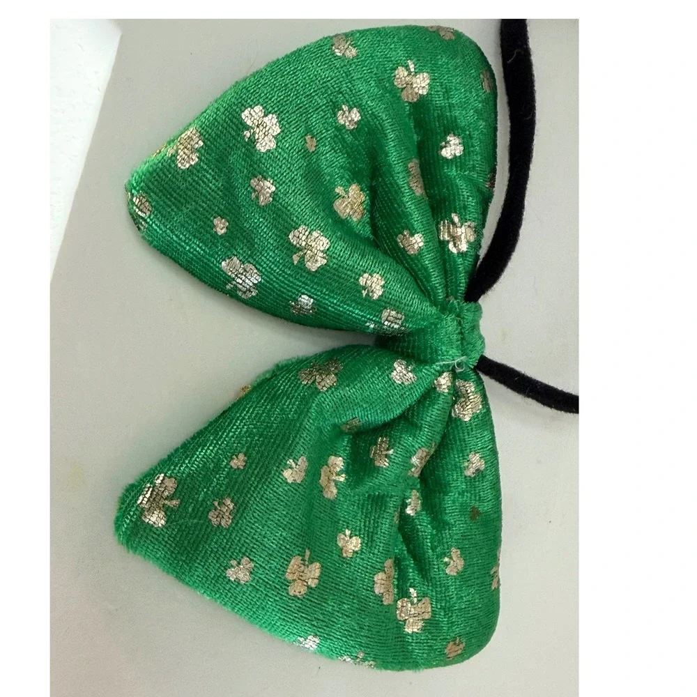 St Patricks Day‎ Green Light Up Bow Shamrock Gold Foil Velvet Headband Necktie